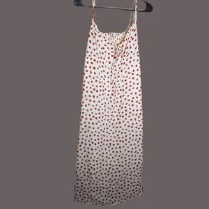 Uniqlo Cream Midi Dress with Red Floral Print and Front Tie